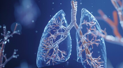 anatomical illustration of human respiratory system, showcasing transparent lungs - obrazy, fototapety, plakaty
