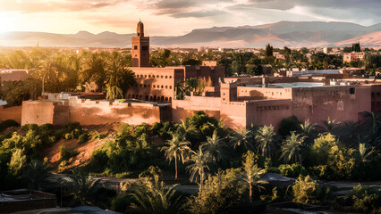 Marrakech Mosaic: City and Nature in Harmony, Morocco. Marrakech city in Morocco with a nice view of nature. Marrakech city, Morocco, from a nice nature view.