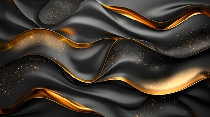 Abstract black gold luxurious noble waves texture background panorama banner for web design backdrop wallpaper illustration, 8k  
