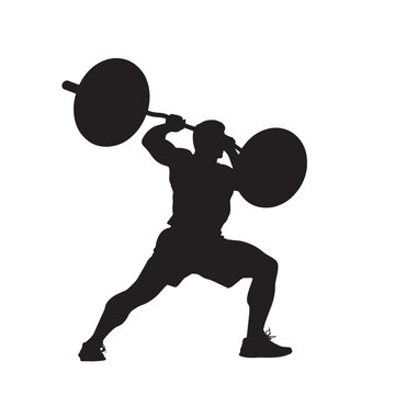 Vector silhouette of a weightlifting sports man. Flat cutout icon