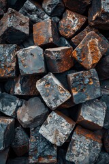 pile of rusty metal iron cubes