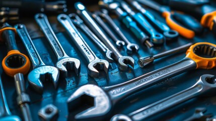 Assortment of Mechanics Tools Close-Up