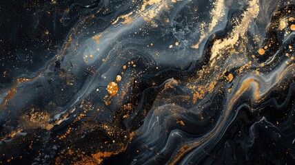 Abstract art with swirling black and gold patterns - obrazy, fototapety, plakaty