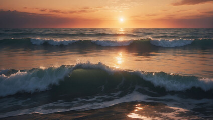 Fototapeta na wymiar Vintage Sunset Casting its Glow over the Ocean's Surface, Reflecting the Radiance in the Waters.