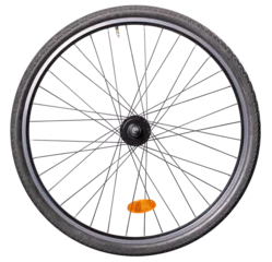 Wanddecoratie Fiets A bicycle wheel with a hub that generates electricity for bicycle lighting. Isolated background.  © Piotr