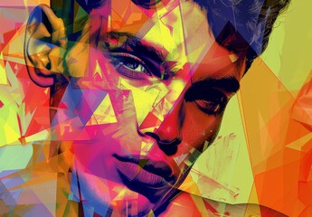 Abstract retro portrait of young man in pop art style. Vivid colors, modern fashion. Generated by AI.