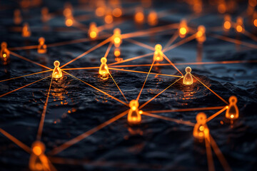 Glowing Network Connections on Dark Surface at Twilight