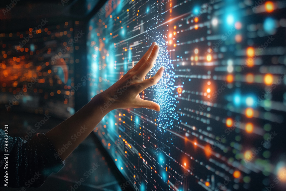 Poster Person Interacting With Large Data Display