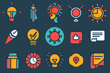 Colorful Icons Representing Creative Ideas and Innovation