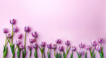 Purple tulips in a isolated pastel pink background.