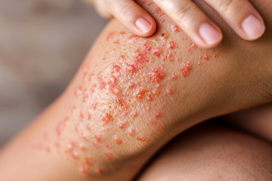 Close-up of Persons Legs Covered in Red Dots