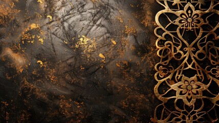 Ornate golden pattern on textured dark background