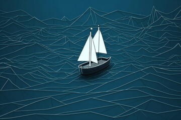 Lonely Boat in the Stormy Ocean Graphic