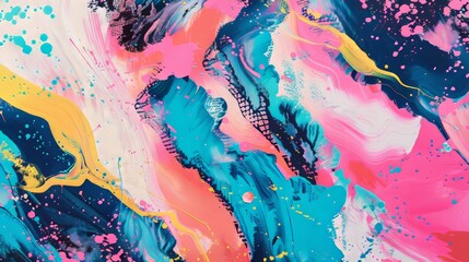 Bold and bright neon colored abstract art in a cute style  AI generated illustration
