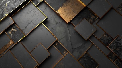 Abstract black and gold geometric background pattern - obrazy, fototapety, plakaty