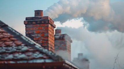 Brick chimneys billowing smoke  AI generated illustration
