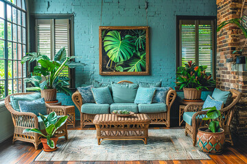 Cozy urban jungle living room interior