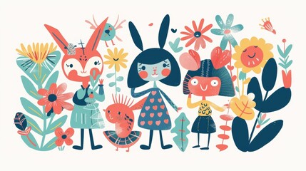 Charming characters and whimsical figures in a cute style  AI generated illustration