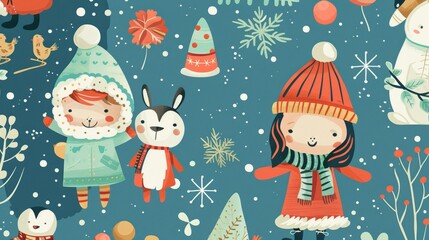 Charming characters and whimsical figures in a cute style  AI generated illustration