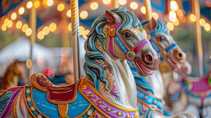 Colorful carousel with whimsical animals  AI generated illustration