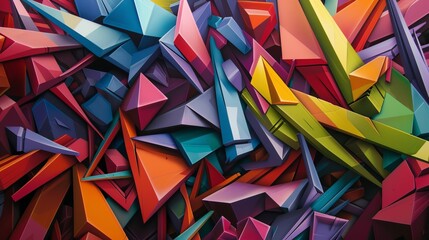 Colorful geometric shapes intertwining in a chaotic dance  AI generated illustration