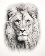 Obraz premium graphic pencil drawing of the face of a beautiful lion сreated with Generative Ai