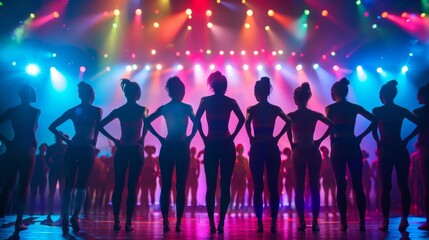 A group of dancers line up in formation backs facing the audience as they prepare to thrill the...