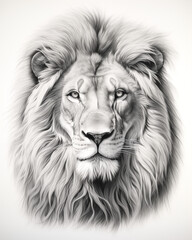 Obraz premium graphic pencil drawing of the face of a beautiful lion сreated with Generative Ai