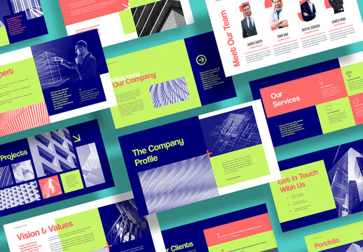 Company Profile Presentation Layout with Colorful Accents