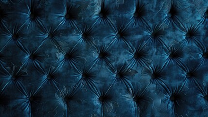 Blue tufted fabric with floral patterns and buttons