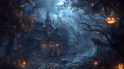 alloween night scene Ai generative HD 8K wallpaper Stock Photographic Image. An HD wallpaper is a high-resolution image that provides exceptional clarity and detail  