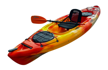 Yellow and red kayak with paddle