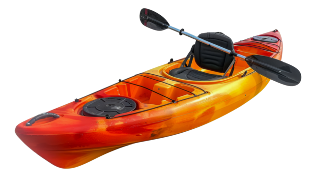 Yellow and red kayak with paddle