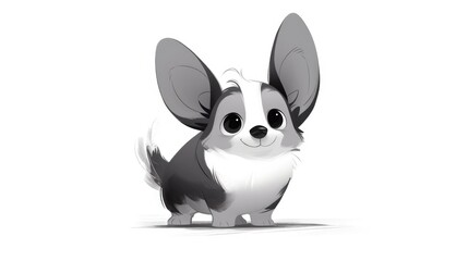 Obraz premium A charming cartoon of a tiny dog in monochrome ideal for greeting cards or any design project standing out against a white backdrop