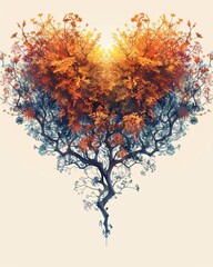 Vibrant Colorful Fractal Pattern Design in the Shape of a Heart