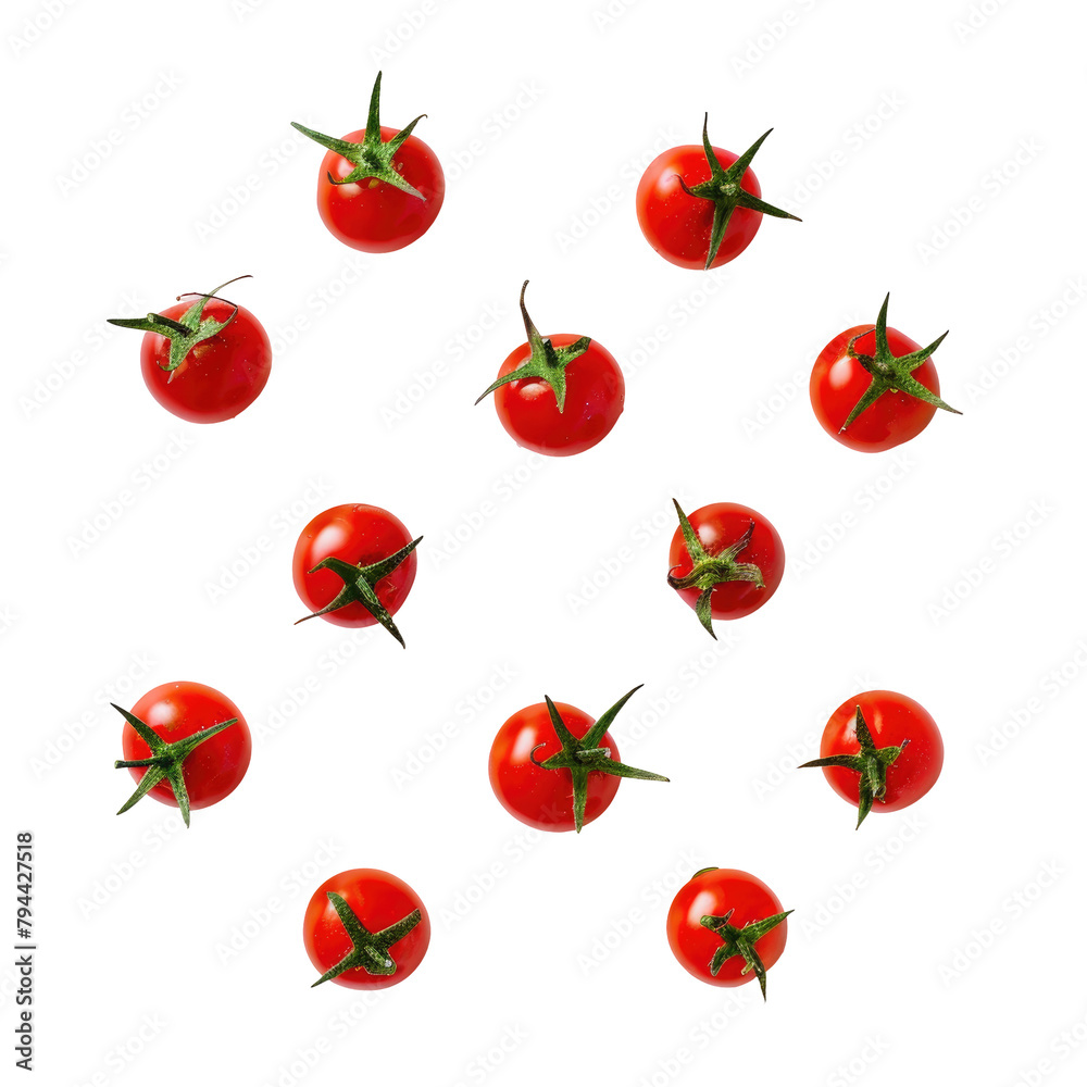 Wall mural cherry tomatoes placed on a transparent background stand out distinctly - Wall murals