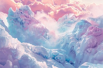 Immerse yourself in an ethereal dreamscape where abstract forms float amidst icy landscapes