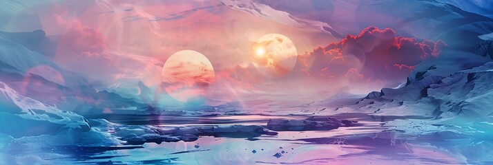 Immerse yourself in an ethereal dreamscape where abstract forms float amidst serene landscapes - obrazy, fototapety, plakaty
