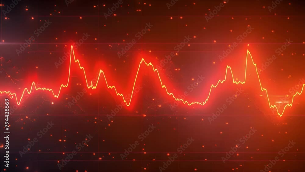 Poster red glowing heartbeat pulse on a dark futuristic grid background