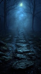 Scary path into a dark forest