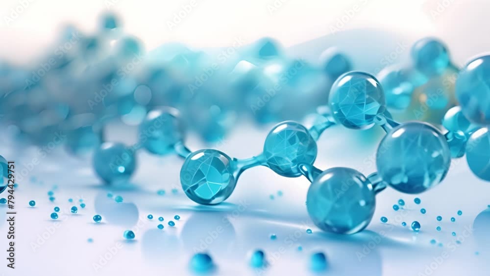 Poster Blue Molecule Structure in Close-Up View on a Light Background