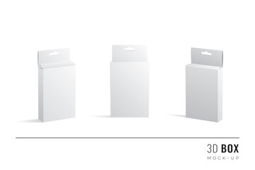 Packaging Hanging Quarter Length One and Half Height Box 3D Mockups Set of Isometric Open Closed and Frontal View Blank Templates - White Realistic Boxes on Similar Background - Graphic Design