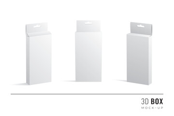 Packaging Hanging Quarter Length Double Height Box 3D Mockups Set of Isometric Open Closed and Frontal View Blank Templates - White Realistic Boxes on Similar Background - Graphic Design
