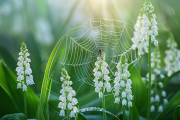 Tiny Spider Weaving Intricate Web, Lily of the Valley celebration, 1st of May