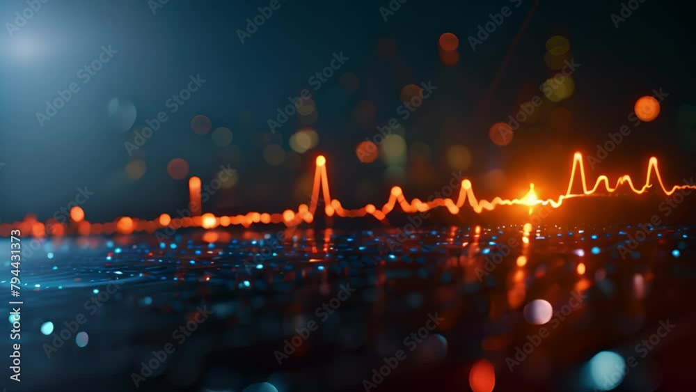 Poster Vibrant Pulse Lines on Electronic Device Display in Low Light