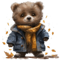 painting of cute teddy bear wearing clothes for bad weather