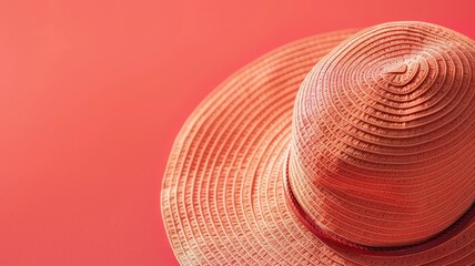 Fototapeta na wymiar Pink woven hat on red background