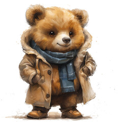 painting of cute teddy bear wearing clothes for bad weather