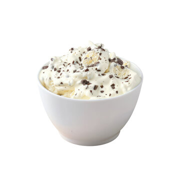A isolated on white bowl filled with creamy Stracciatella yogurt set against a see through background stands alone