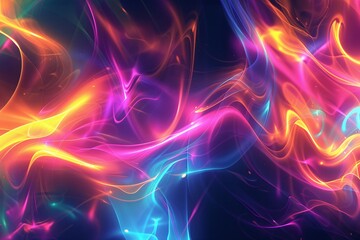 Vibrant abstract background with pulsating neon lights and morphing shapes, immersing the viewer in an enchanting world